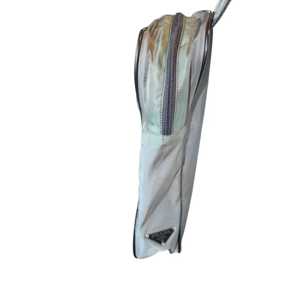 Prada Nylon Crossbody Sling Bag In Gray/green With Wide Strap